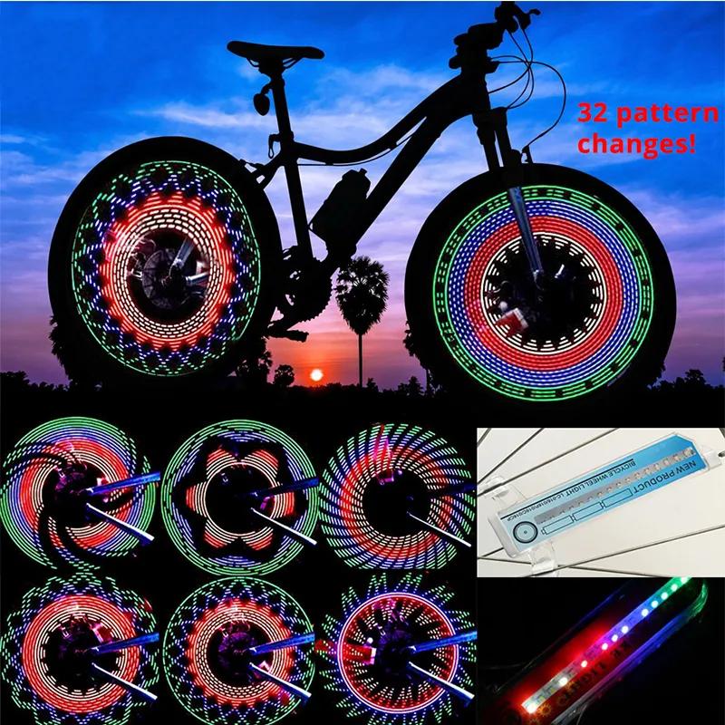 30 패턴 자전거 라이트, 자전거 휠 라이트, 더블 디스플레이 플래시 32 RGB LED 라이트, 자전거 스포크 램프, 야간 라이딩 사이클링 조명